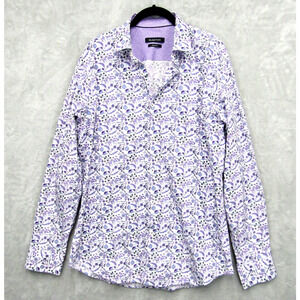 Bugatchi Classic Fit Shirt Mens Large Purple Floral Button Up Cotton Long Sleeve